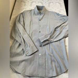 Stubbs Pinstripe Shirt Removable Metal Etched Buttons Banded Collar Size Large